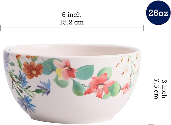 Bico Summer Provence Ceramic 16 pcs Dinnerware Set Service for 4 Inclusive of 11 inch Dinner Plates 8.75 inch Salad Plates 26oz Cereal Bowls and Mugs for Party Microwave &amp Dishwasher Safe