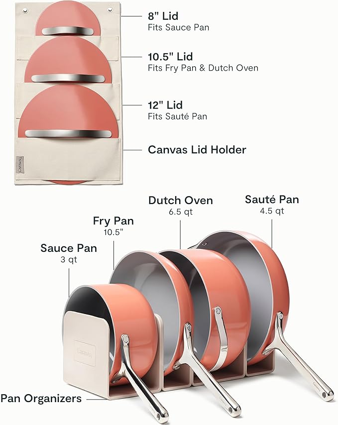 Caraway Non-stick Ceramic Cookware Set (12 Piece) Pots Pans Lids and Kitchen Storage - PFAS &amp PFOA Free - Oven Safe Pan Set &amp Compatible with All Stovetops - Perracotta