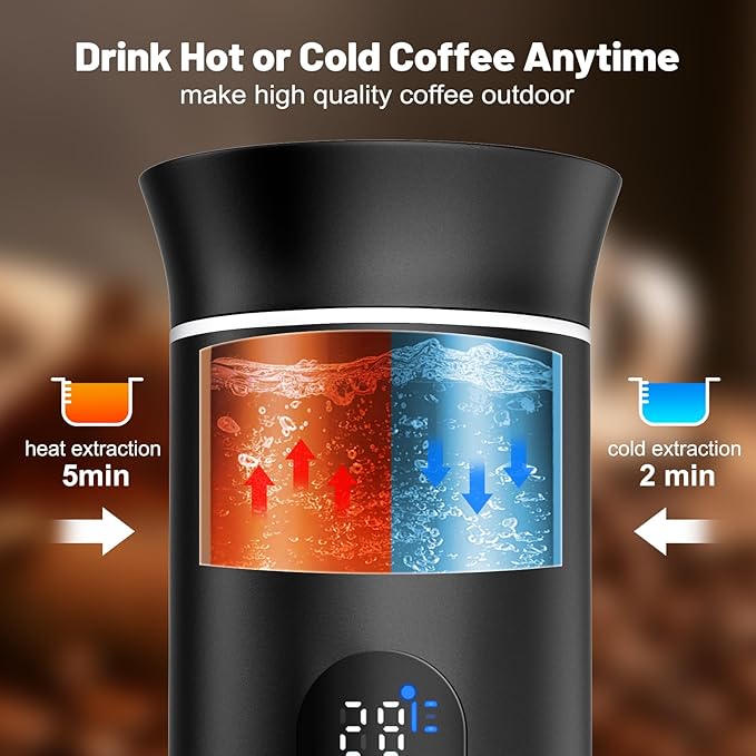 Portable Coffee Maker for Travel 20 bar Mini Travel Car Espresso Machines 3-in-1 Self-Heating Electric Espresso Maker USB-C Ground Coffee &amp Capsule Pod(Ns&ampDG) RV Hiking