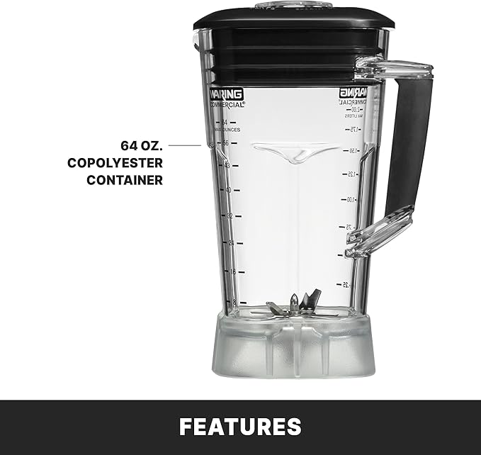 Waring Commercial TBB160P6 TORQ 2 Horsepower Blender Electronic Keypad with 60-Second Countdown Timer and a 64 oz. BPA Free Copolyester Container 120V 5-15 Phase Plug