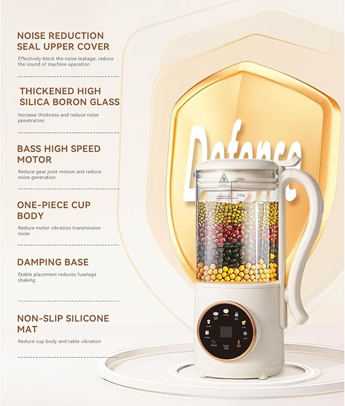 1.4L Nut Milk Maker Automatic Plant Based Milk Machine with 12 Blades Soy Milk Maker Juicer for Homemade Almond Oat Coconut Soy Milk DairyFree Beverages (US Plug)