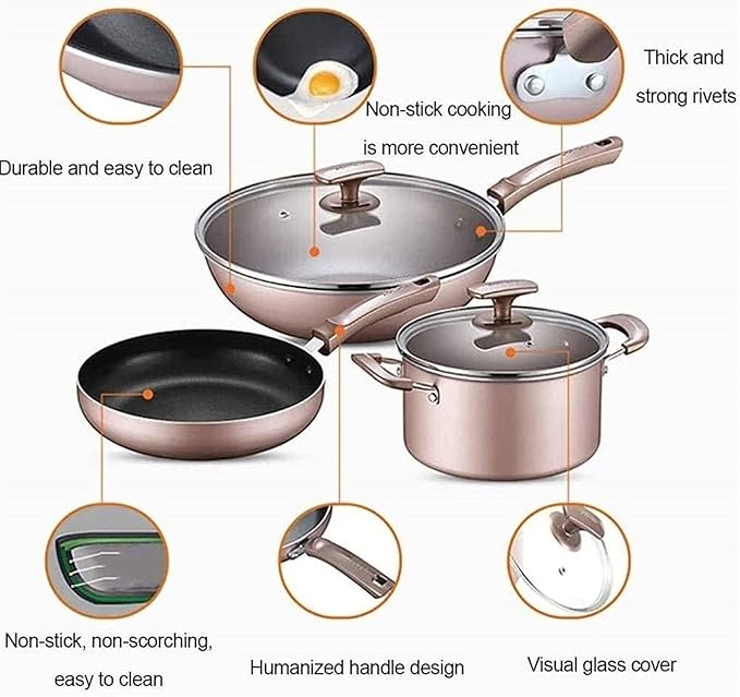 Non-Stick Pot and Pan SetKitchen Cookware SetStir-Fry PansFrying Pan and Saucepan Set with Lids3-Piece Set Variety Pack