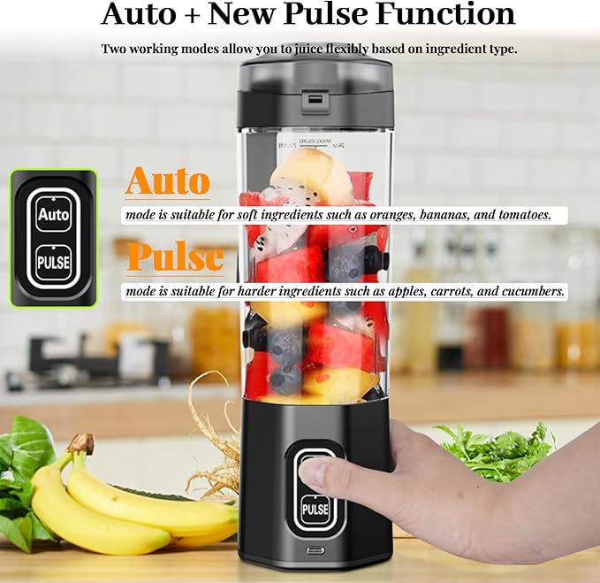 Portable Juicer Blender:XIP8 Waterproof 360W Motor 6000mAh Battery 700ml Stainless Steel Cup Auto &amp Pulse Modes