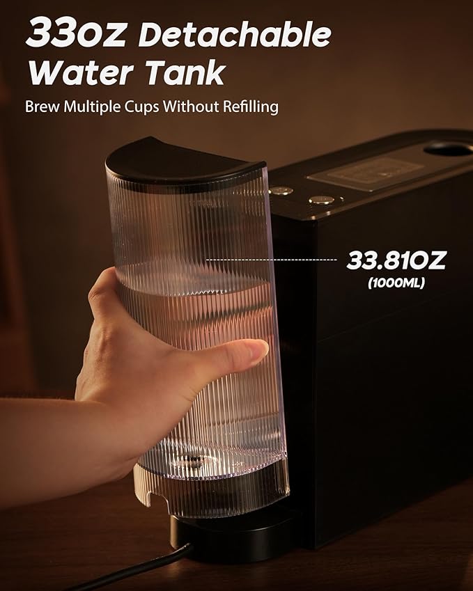 Espresso Machine Coffee Makers Compatible with Nespresso Original Pods One-Touch with Illuminated Brew Zone 20 Bar Pump 33.8oz Removable Tank Compact Design CM-C07-A