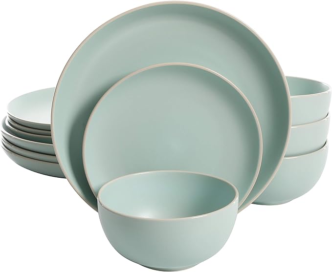 Gibson Home Rockaway Dinnerware Teal Matte Service for 4 (12pcs)