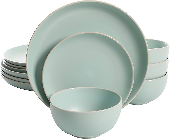 Gibson Home Rockaway 12-Piece Dinnerware Set Service for 4 Grey Matte + Teal Matte