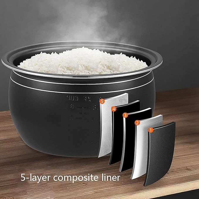 Rice Cooker &amp Steamer 3/4/5L Large Capacity Thickened Ball Kettle Non-Stick Liner for Family Dormitory (Brown 4L) (Brown 5L)