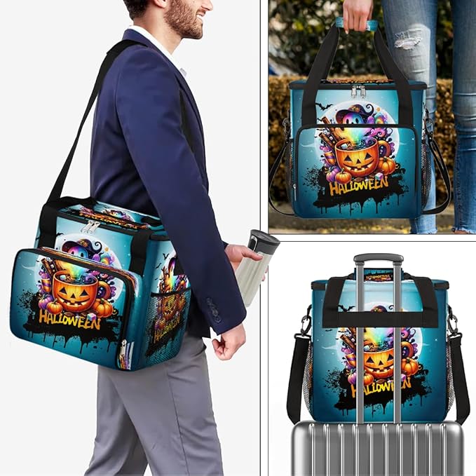 Halloween Potion Ghost Pumpkin Coffee Maker Carring Bag Travel Carrying Storage Tote Bag Compatible with Keurig K-Mini or K-Mini Plus Portable Single Serve Coffee Brewer Case with Pockets