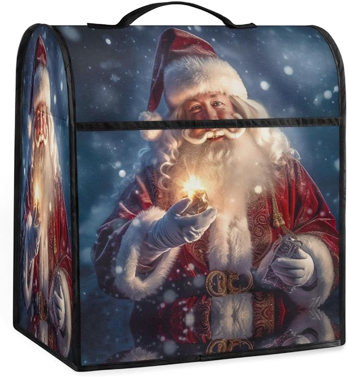 Kitchen Aid Mixer Cover Santa Claus Christmas Hat Stand Mixer Cover Compatible with 6-8 Quarts Stand Mixers Dust Covers with Zipper Pocket Foldable Washable Kitchen Aid Organizer Bag