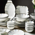 New Dinnerware Sets Ceramics Dinner Sets 31 Pieces -Style Dinnerware Set | Stripe Porcelain Cereal Bowl and Steak Plate for Restaurant and Family Gathering