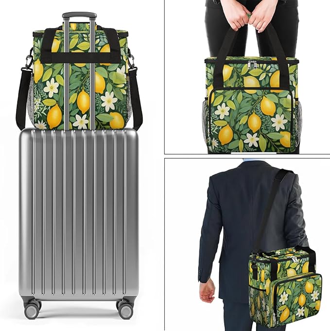 Lemon Printed Floral Coffee Maker Carrying Bag for Keurig K-Mini or K-Mini Plus Storage Portable Coffee Maker Travel Bag