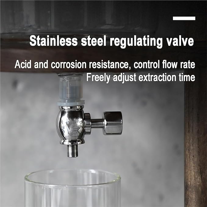 Solid Wood Ice Drip Coffee Pot 600ml High Borosilicate Glass Cold Brew Maker Ice Cold Brew Dripper Coffee Maker 4~6 Servings Drip Pot W/Adjustable Valve Stainless Steel Stopper for Cafes