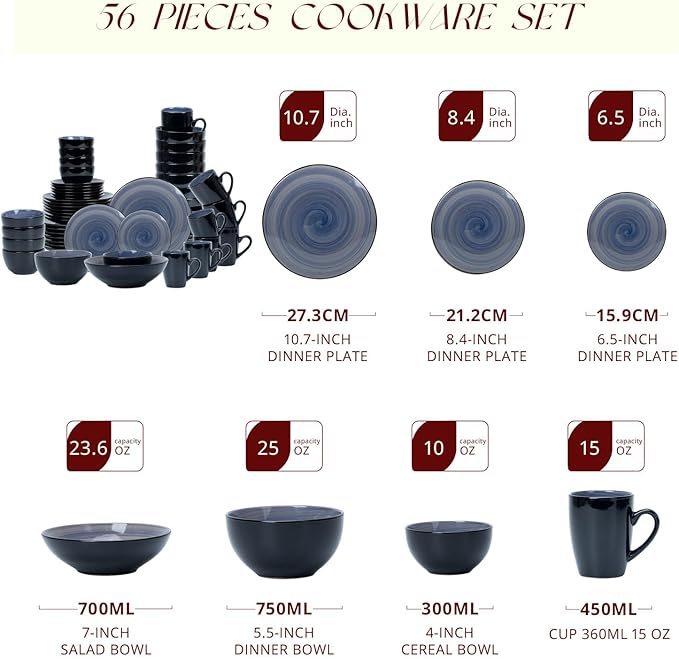 Stoneware Sonoma 56pc Dinnerware Set Black + Speckled Spin Wash Cobalt