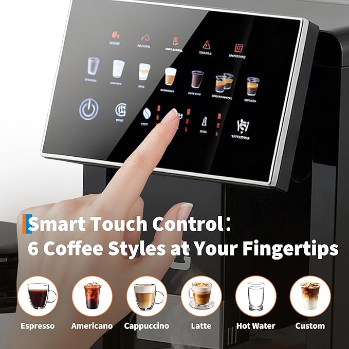 3rd-Gen Espresso Coffee Maker with Milk Frother - Removable Brewer/Grinder Adjustable Coarseness/Flavor 3-Level Coffee/Milk Volume Detachable Milk Tank for Home Baristas Black Spray Paint