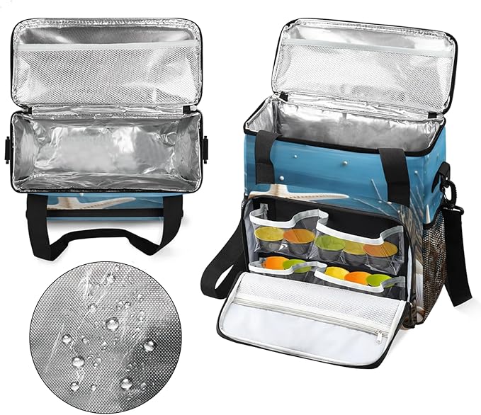 Beach Seashell Starfish Coffee Maker Travel Bag for Keurig K-Mini/K-Mini Plus Insulated Waterproof Tote with Pockets for K-Cup Portable Single-Serve Brewer Case