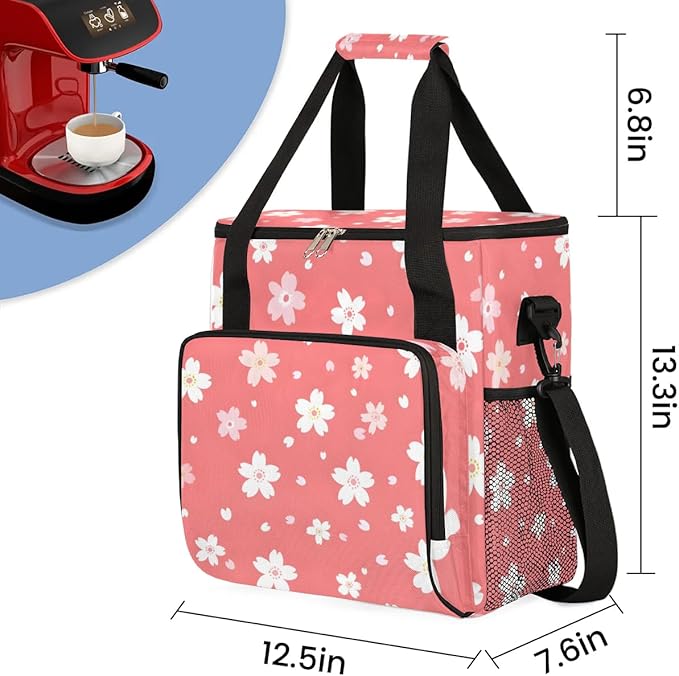 Coffee Maker Carrying Bag Pink Flower Single Cup Coffee Maker Travel Bag Compatible with Keurig K-Mini or K-Mini Plus Portable Storage Bag with Shoulder StrapAZ-213