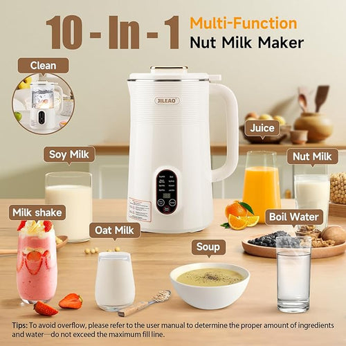 10 in 1 Almond Milk Maker &amp Nut Milk Maker Machine 35oz Automatic Soy Oat Coconut Milk Juice &amp Porridge Maker with 8 Blades Delay Start Keep Warm Boil Water Self-Cleaning Cream