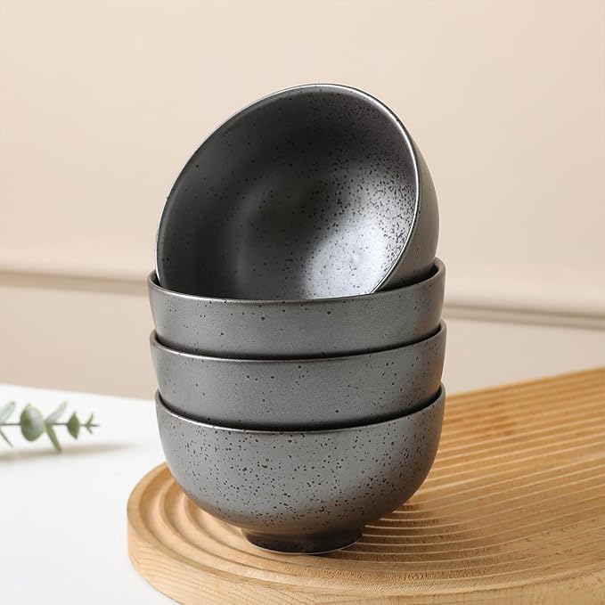 Stone + Lain Valencia Porcelain 8-Piece Round Bowl and Spoon Serving Set Metallic Grey