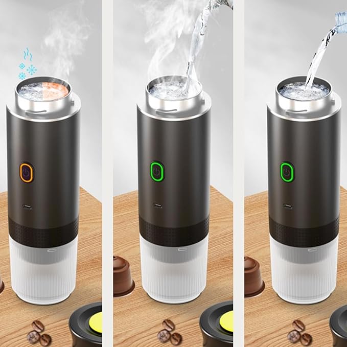 Yoidesu Portable Electric Espresso Machine Self Heating USB C &amp Car Charger 15 Bar Mini Coffee Maker 12V 7500mAh Battery for Camping Travel RV Hiking Office