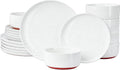 GZG Modern Art Series - 18 Pcs Speckled Stoneware Plates and Bowls Sets Ceramic Dinnerware Set with Rustic Terracotta Underside Microwave and Dishwasher Safe Handcrafted Dishes Set - Porcelain White