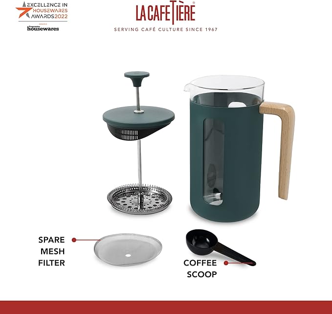 La Cafetière Pisa Stainless Steel Cafetière 8 Cup French Press Green Gift Boxed