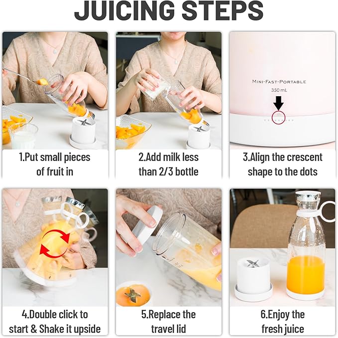 OTPEIR Portable Blender for Shakes and Smoothies with 11.83 Oz Travel Cup and LidDurable Stainless Steel Blades for Juice Blending Performance White