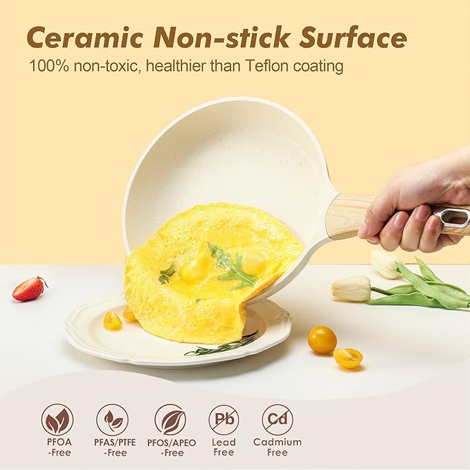 SENSARTE Ceramic Cookware Sets Pots and Pans Set Non stick 14-Piece Induction Cookware 26 Pcs Nonstick Kitchen Cooking Set w/Frying Pans Set Saucepans Set