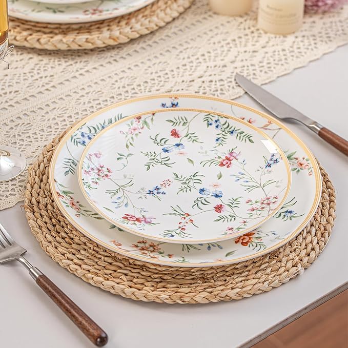 Bone China Plates and Bowels12-Pieces Dinnerware Sets Highly Chip and Crack Resistant Dishwasher &amp Microwave Safe Dishes Set Dense and Translucence