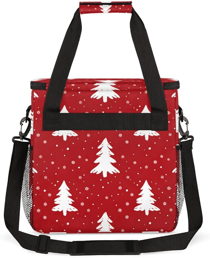 Christmas Tree Travel Coffee Maker Carrying Bag Red Large Organizer Storage Tote Bag Insulated Reusable Cooler Lunch Bags