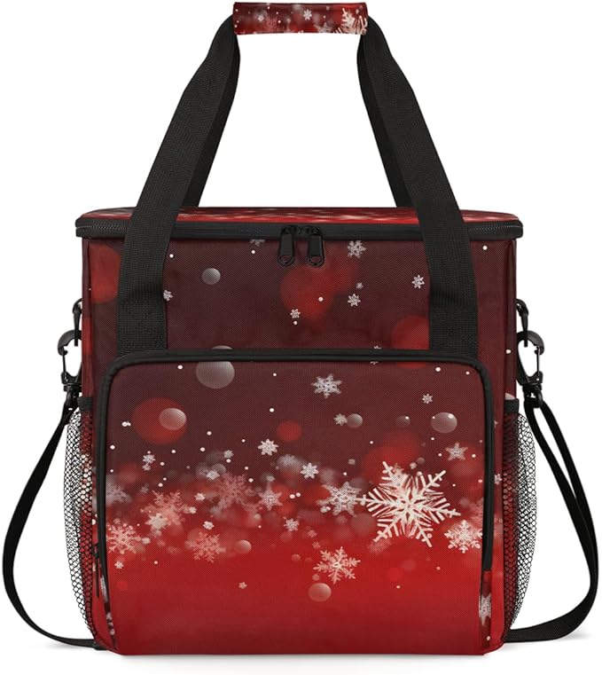 Xmas Snowflakes Coffee Maker Carrying Bag Portable Travel Storage Tote Bag Compatible with K-Mini or K-Mini Plus Single Serve Coffee Brewer Carrying Case with Multiple Pockets &amp Shoulder Strap