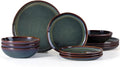 Vesteel Dinnerware Set for 4 12 Pieces Premium Stoneware Plates and Bowls Set Handmade Reactive Glaze Dishes for Home Chip &amp Scratch Resistant Microwave and Dishwasher Safe - Forest Green
