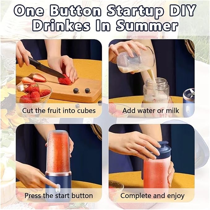 Portable Fruit Juicer Blender - 2 Cups Multifunctional USB Rechargeable Mini Juice Mixer with 6 Blades for Smoothies and Ice Drinks(2Cups-Blue01)