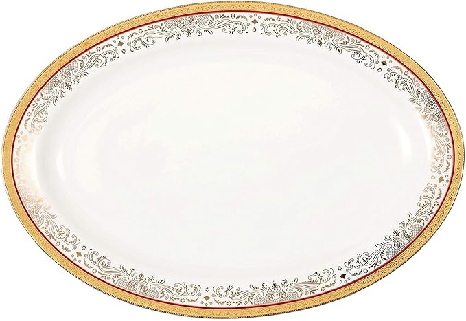 Lorren Home Trends La Luna Collection Bone China 57-Piece Red and 24K Gold Design Dinnerware Set Service for 8