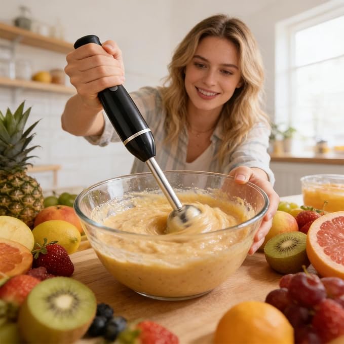 Immersion Blender - Electric Handheld Blender Easy Clean Hand Blenders Stainless Steel Kitchen Gadget with High-Speed Motor Portable Food Mixer for Soup Puree Milkshakes Salad Dressings