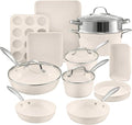 Gotham Steel Hammered 15Pcs Ceramic Cookware Set Nonstick Induction Pots and Pans Set Non Stick with Bakeware Set &amp Steamer for Cooking Non Toxic PFOA PFOS Free Oven &amp Dishwasher Safe Crea
