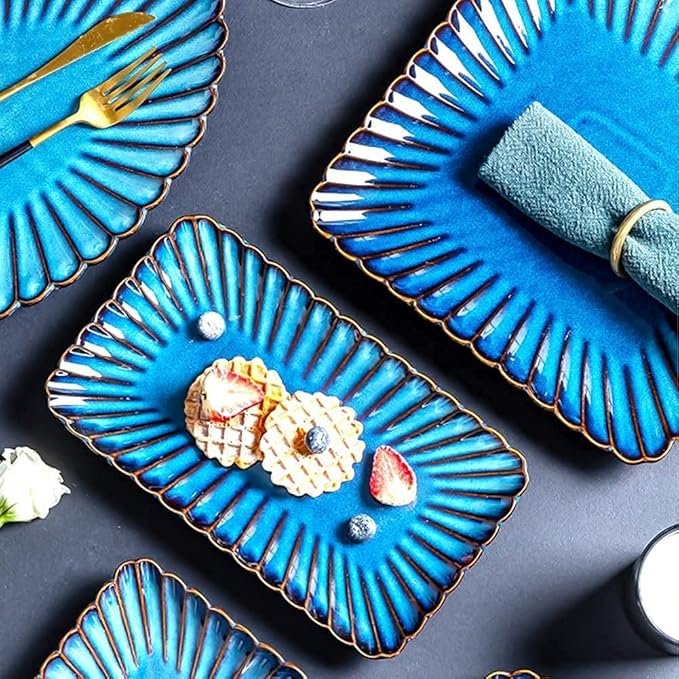 Porcelain Dinnerware Sets Plates and Bowls Sets 54 Pcs Dinnerware Sets Blue Porcelain Tableware Set with Plates Dish Dish Bowls and Coffee