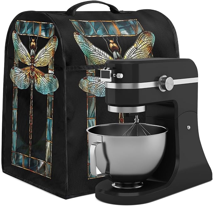cfpolar Kitchen Aid Mixer Cover Compatible with 6-8 Quarts Animal Glass Painting Dragonfly Stand Mixer Cover Kitchen Aid Mixers Accessories Appliance Organizer Bag Dust Covers with Zipper Pocket