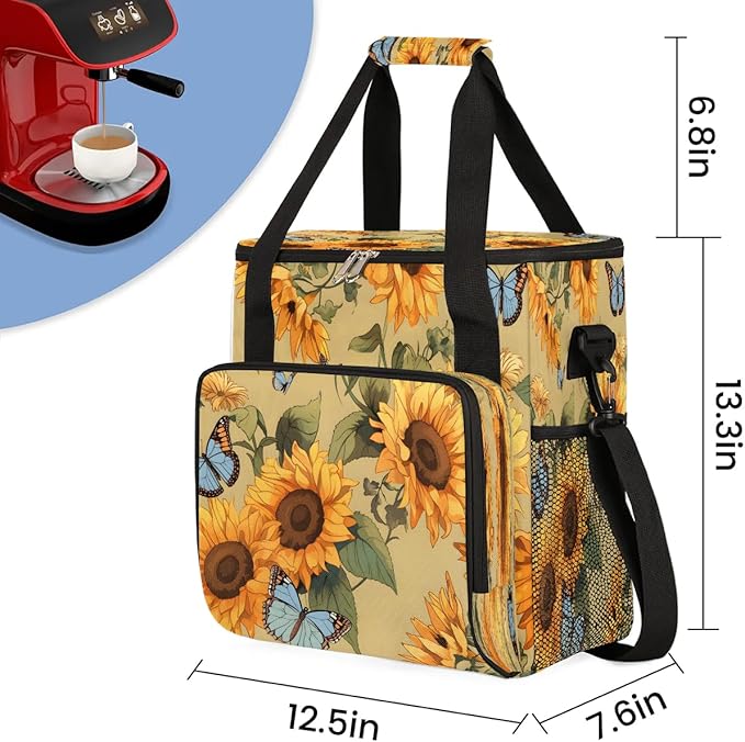 Butterfly Sunflower Prints Coffee Maker Carrying Bag for Keurig K-Mini or K-Mini Plus Storage Portable Coffee Maker Travel Bag