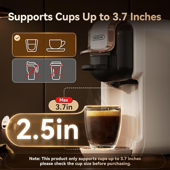 HIBREW H2B 5-in-1 Pod Coffee Maker - Compatible With 4 Coffee Capsule as Well as Espresso Powder Makes Iced Coffee Espresso Cappuccino Long Black. Hotel Kitchen Coffee Machine