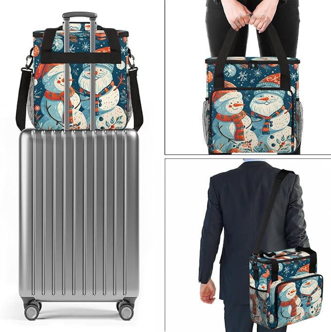 Christmas Snowman Coffee Maker Carrying Bag Watercolor Snowman Travel Storage Bag Compatible with K-Mini or K-Mini Plus Single Serve Coffee Brewer Carrying Case with Pockets &amp Shoulder Strap