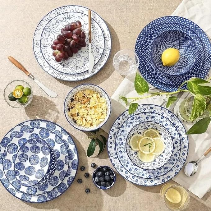 Ceramic 12-Pieces Dinnerware Sets Dish Plates and Bowls Service for 4 Dinner Salad Dessert