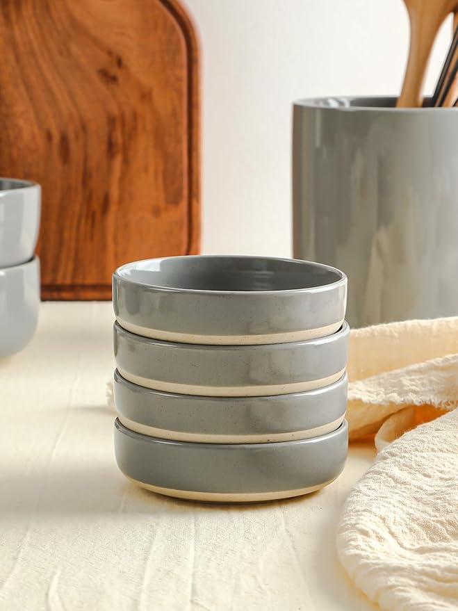 Famiware Mars Plates and Bowls Set of 12 and Milkyway 4oz Dipping Bowls Set of 6 18 Pieces Dinnerware Sets Dark Gray