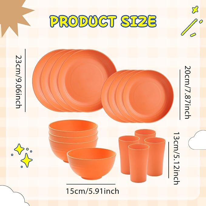 Dinnerware Sets Non Breakable Service for 4 Round Minimalist Matte Dishes Cups for Party Home RV Outdoor Camping Kitchen Orange
