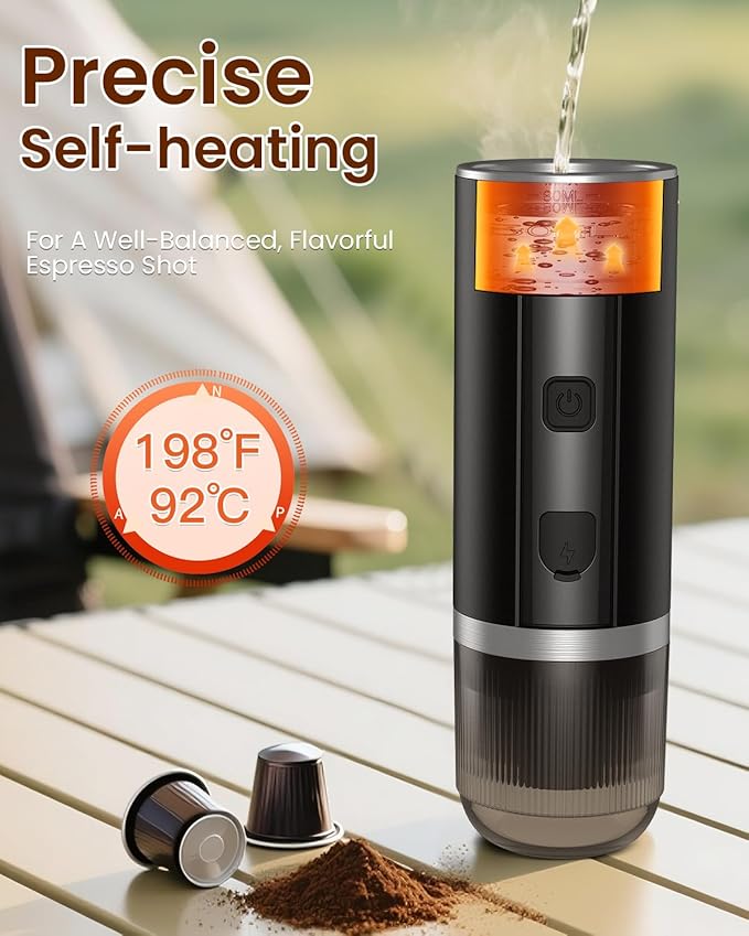 Portable Espresso Maker 20 Bar Electric Espresso Machine for Travel Camping Rechargeable USB-C Mini Coffee Maker for NS Capsule Pods and Ground Coffee Matte Black