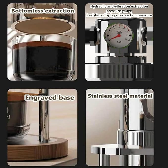 80 Ml Pneumatic Espresso MachineManual Air Pressure Espresso Maker 16Bar Fast Extraction With Pressure Gauge &amp Wooden BaseModern Coffee Experience (51mm)