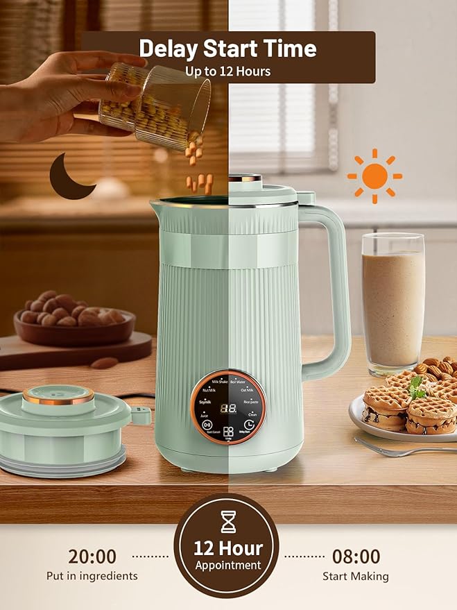 Nut Milk Maker Machine 35oz Homemade Soy Almond Oat Coconut Plant Based and Non Dairy Beverages 8 in 1 Automatic Soybean Machine With 12H Delay Start/Keep Warm/Boil Water