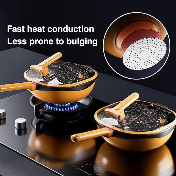 Titanium Cookware Set with Lids Titanium Nonstick Pan Premium Titanium Non-Stick Cookware for Healthy Effortless Cooking Titanium Pan SetYellow32 cm