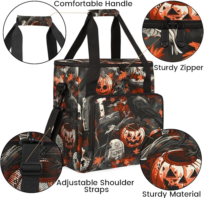 Halloween Crow Coffee Maker Carrying Bag Portable Travel Storage Tote Bag Compatible with K-Mini or K-Mini Plus Single Serve Coffee Brewer Carrying Case with Multiple Pockets &amp Shoulder Strap
