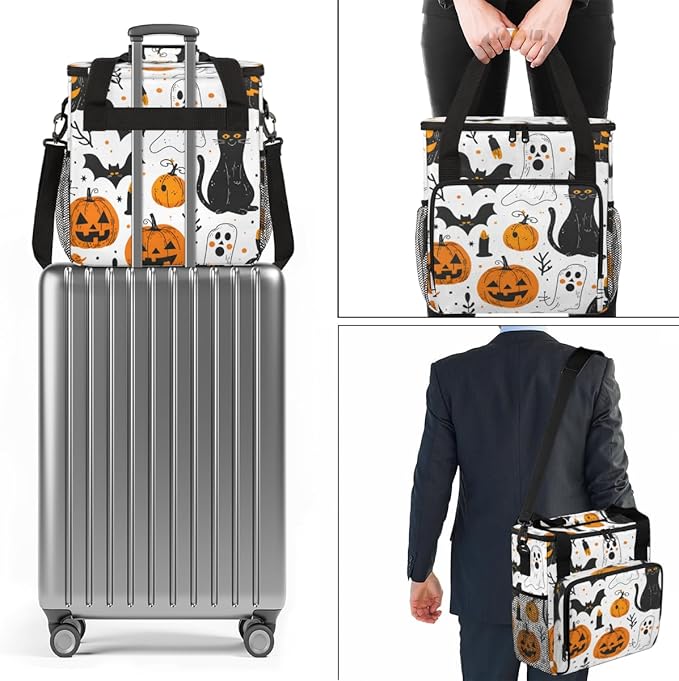 Cartoon Pumpkin Coffee Maker Carrying Bag Abstract Pumpkin Travel Storage Bag Compatible with K-Mini or K-Mini Plus Single Serve Coffee Brewer Carrying Case with Multiple Pockets &amp Shoulder Stra