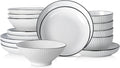 Christian Siriano Lustra Modern 16-Piece Stoneware Dinnerware Set Plates and Bowls Set Dinner and Salad Plates Ramen Bowls Dishes for 4 White